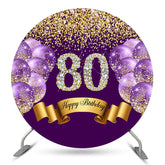 Lofaris Purple Balloon Glitter Round 80th Birthday Backdrop